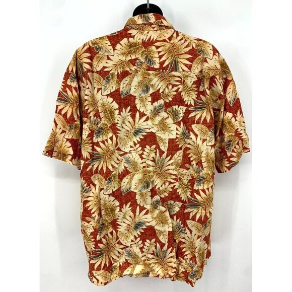 Tori Richard Men Hawaiian Shirt Size Large Tan Maroon Leaf Tropical Aloha Collar - Picture 3 of 8